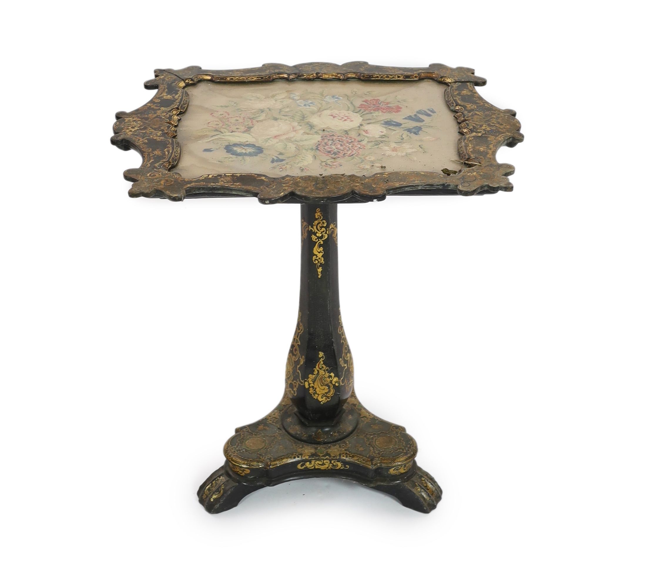 A Victorian papier mache pedestal table, 64cm high 62cm wide